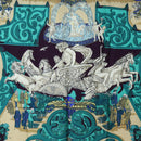 HERMES Carre 140 Scarf ""Le Paradis du Ray"" Cashmere Navy Auth hk3922M-6