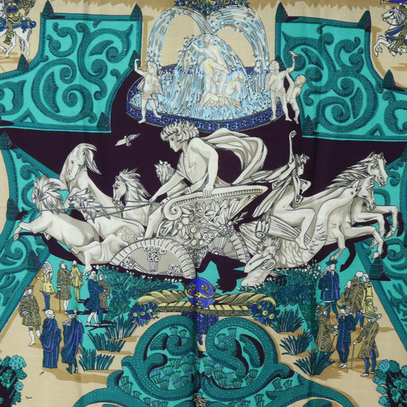 HERMES Carre 140 Scarf ""Le Paradis du Ray"" Cashmere Navy Auth hk3922M