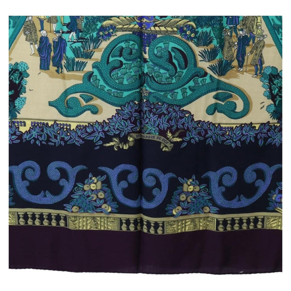 HERMES Carre 140 Scarf ""Le Paradis du Ray"" Cashmere Navy Auth hk3922M