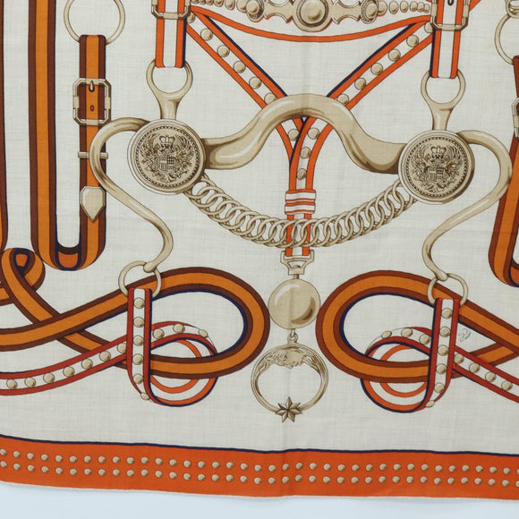 HERMES Carre 140 Scarf ""Grand Tralala"" Cashmere Beige Auth hk3925V