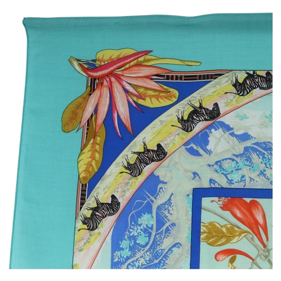 HERMES Carre 140 Scarf ""TROPIQUES"" Cashmere Blue Auth hk3926M