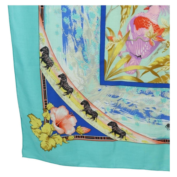 HERMES Carre 140 Scarf ""TROPIQUES"" Cashmere Blue Auth hk3926M