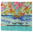 HERMES Carre 140 Scarf ""TROPIQUES"" Cashmere Blue Auth hk3926M-9