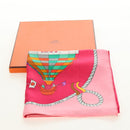 HERMES Carre 90 Scarf ""LES FOLIES DU CIEL"" Silk Pink Auth hk3927V-18