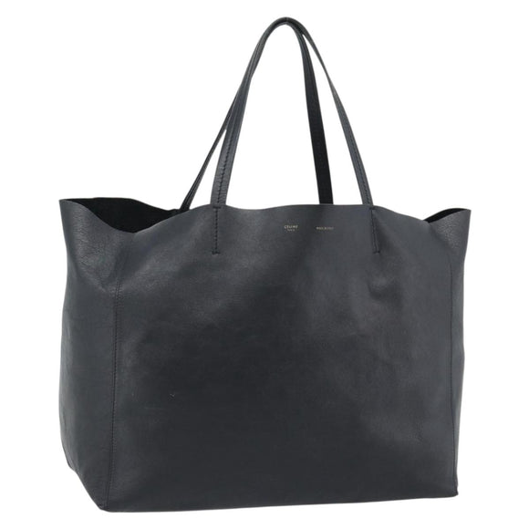 CELINE Horizontal Cabas Tote Bag Leather Black Gold Auth hk3929A