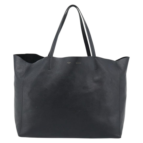CELINE Horizontal Cabas Tote Bag Leather Black Gold Auth hk3929A