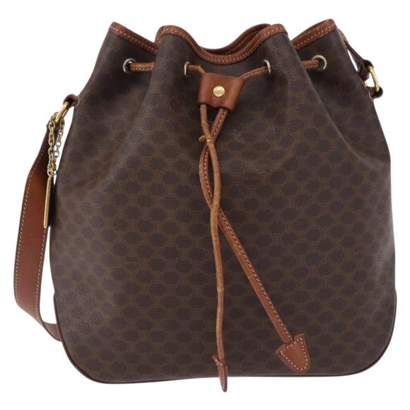 CELINE Macadam Canvas Shoulder Bag PVC Leather Brown Gold Auth hk3930