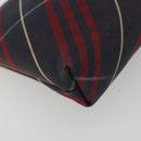 BURBERRY Nova Check Blue Label Hand Pouch Canvas Navy Silver Auth hk3935A-14