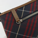 BURBERRY Nova Check Blue Label Hand Pouch Canvas Navy Silver Auth hk3935A-17