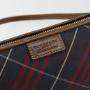 BURBERRY Nova Check Blue Label Hand Pouch Canvas Navy Silver Auth hk3935A-18