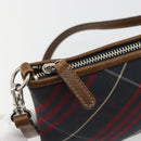 BURBERRY Nova Check Blue Label Hand Pouch Canvas Navy Silver Auth hk3935A-10