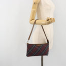 BURBERRY Nova Check Blue Label Hand Pouch Canvas Navy Silver Auth hk3935A-23