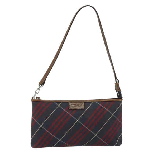 BURBERRY Nova Check Blue Label Hand Pouch Canvas Navy Silver Auth hk3935A