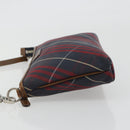 BURBERRY Nova Check Blue Label Hand Pouch Canvas Navy Silver Auth hk3935A-4
