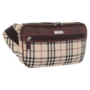 BURBERRY Nova Check Body Bag Canvas Beige Silver Auth hk3936-1