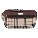 BURBERRY Nova Check Body Bag Canvas Beige Silver Auth hk3936-2
