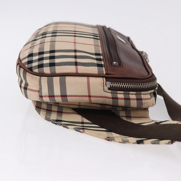BURBERRY Nova Check Body Bag Canvas Beige Silver Auth hk3936