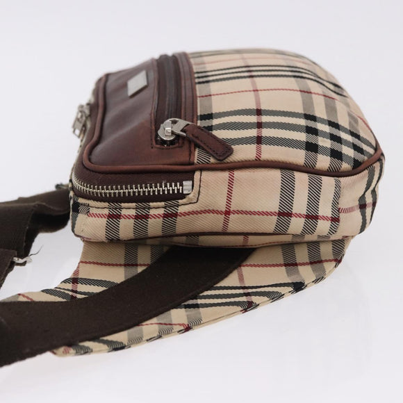 BURBERRY Nova Check Body Bag Canvas Beige Silver Auth hk3936