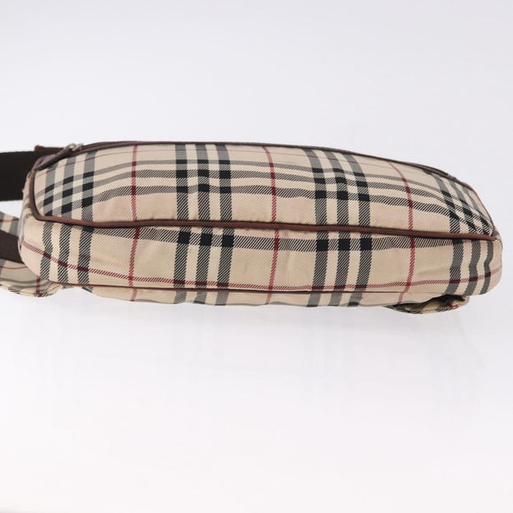 BURBERRY Nova Check Body Bag Canvas Beige Silver Auth hk3936