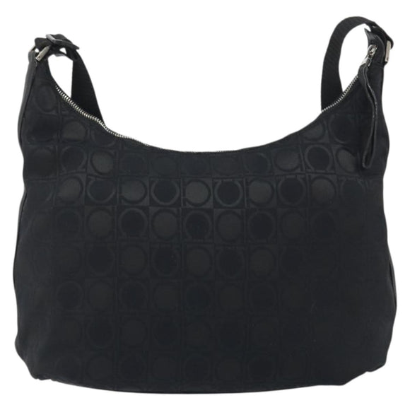 Salvatore Ferragamo Shoulder Bag Canvas Black Silver Auth hk3980