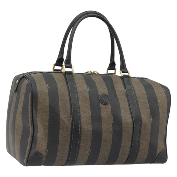FENDI Pecan Canvas Boston Bag PVC Black Brown Auth hk3981