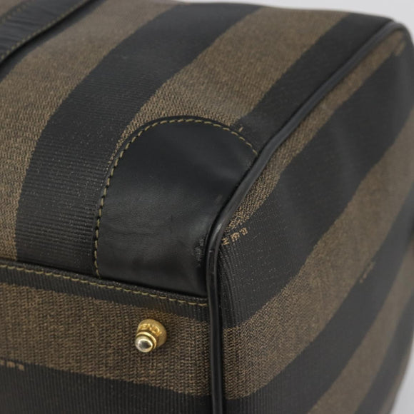 FENDI Pecan Canvas Boston Bag PVC Black Brown Auth hk3981