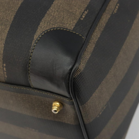 FENDI Pecan Canvas Boston Bag PVC Black Brown Auth hk3981