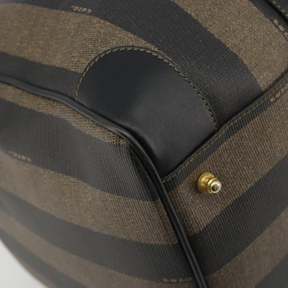 FENDI Pecan Canvas Boston Bag PVC Black Brown Auth hk3981