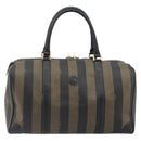 FENDI Pecan Canvas Boston Bag PVC Black Brown Auth hk3981-13