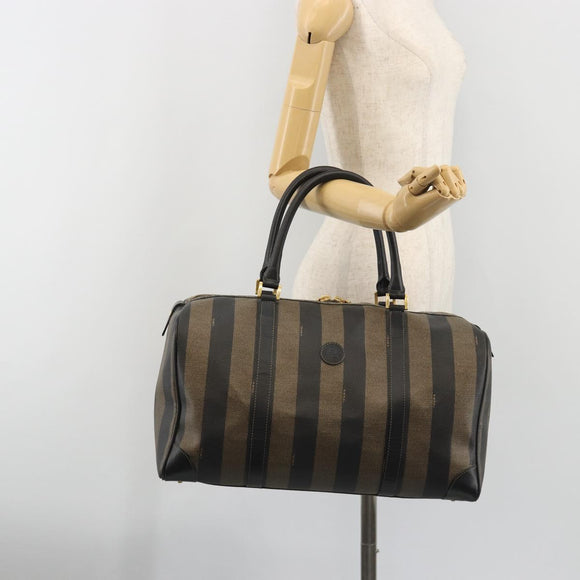 FENDI Pecan Canvas Boston Bag PVC Black Brown Auth hk3981