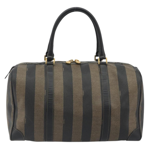 FENDI Pecan Canvas Boston Bag PVC Black Brown Auth hk3981