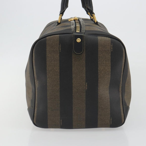 FENDI Pecan Canvas Boston Bag PVC Black Brown Auth hk3981