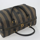 FENDI Pecan Canvas Boston Bag PVC Black Brown Auth hk3981-6