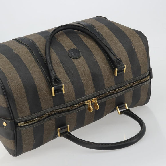 FENDI Pecan Canvas Boston Bag PVC Black Brown Auth hk3981