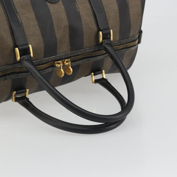 FENDI Pecan Canvas Boston Bag PVC Black Brown Auth hk3981