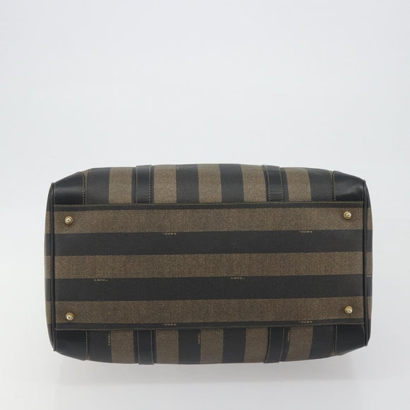 FENDI Pecan Canvas Boston Bag PVC Black Brown Auth hk3981