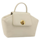 GIVENCHY Hand Bag Leather White Gold Auth hk3982-1
