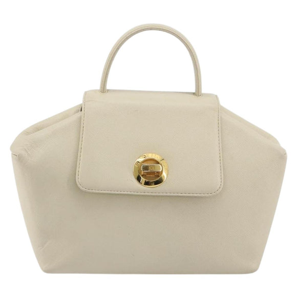 GIVENCHY Hand Bag Leather White Gold Auth hk3982
