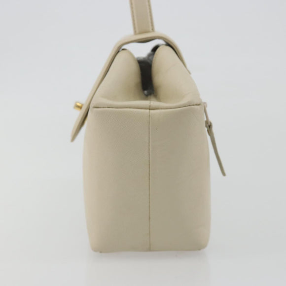 GIVENCHY Hand Bag Leather White Gold Auth hk3982