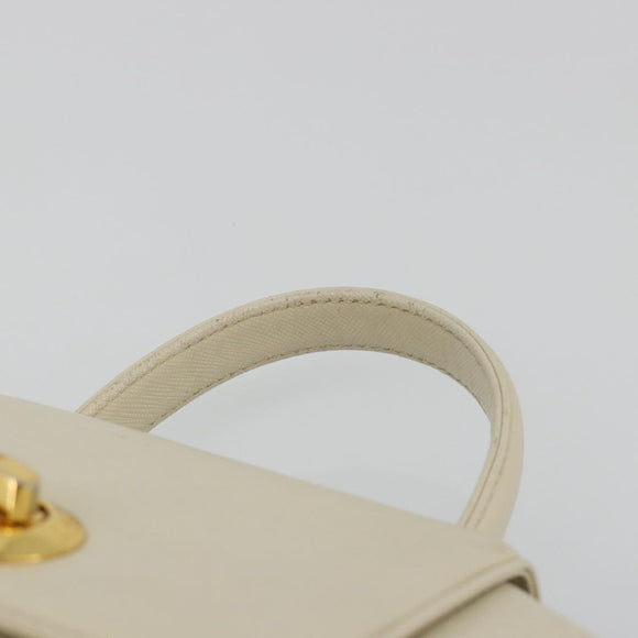 GIVENCHY Hand Bag Leather White Gold Auth hk3982