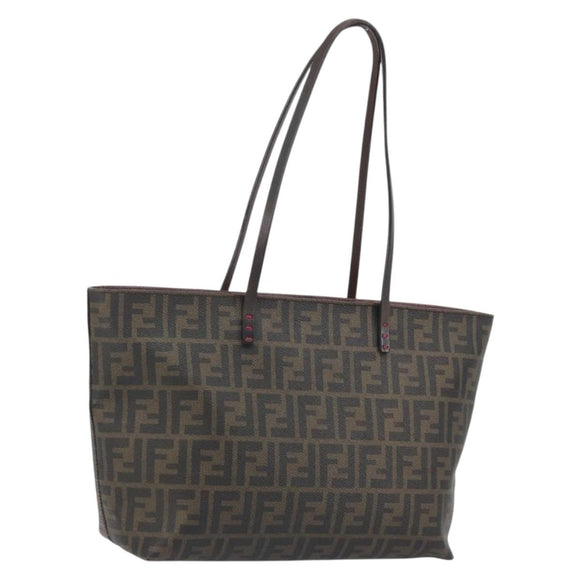 FENDI Zucca Canvas Tote Bag PVC Brown Black Auth hk3983A