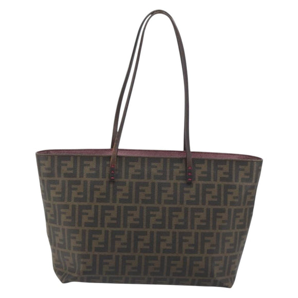 FENDI Zucca Canvas Tote Bag PVC Brown Black Auth hk3983A