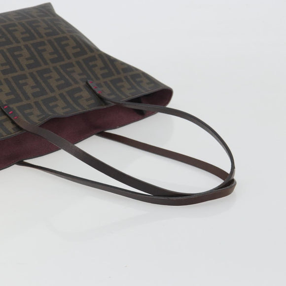FENDI Zucca Canvas Tote Bag PVC Brown Black Auth hk3983A
