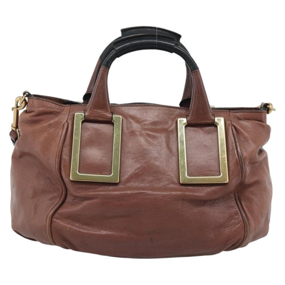 Chloe Etel Shoulder Bag Leather 2way Brown Gold Auth hk3984