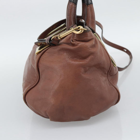 Chloe Etel Shoulder Bag Leather 2way Brown Gold Auth hk3984