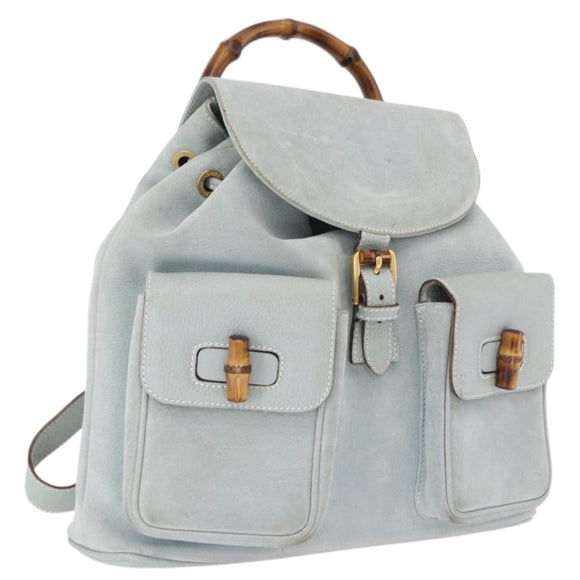 GUCCI Bamboo Backpack Suede Light Blue Gold 003 2058 0016 Auth hk3985