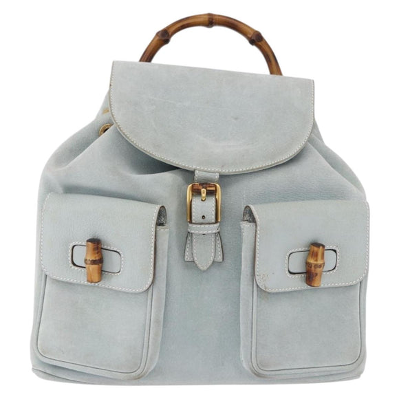 GUCCI Bamboo Backpack Suede Light Blue Gold 003 2058 0016 Auth hk3985