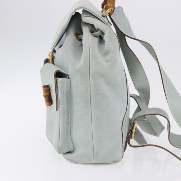GUCCI Bamboo Backpack Suede Light Blue Gold 003 2058 0016 Auth hk3985