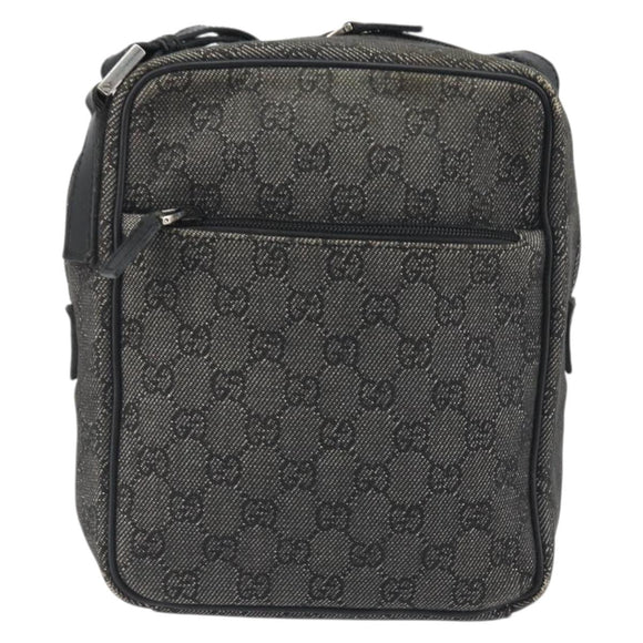 GUCCI GG Canvas Shoulder Bag Black Silver 03136 Auth hk3986