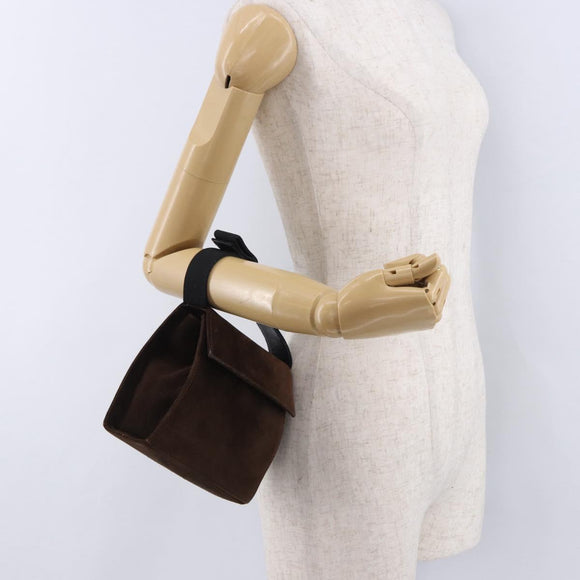 Salvatore Ferragamo Vala Hand Bag Suede 2way Brown Gold Auth hk3989